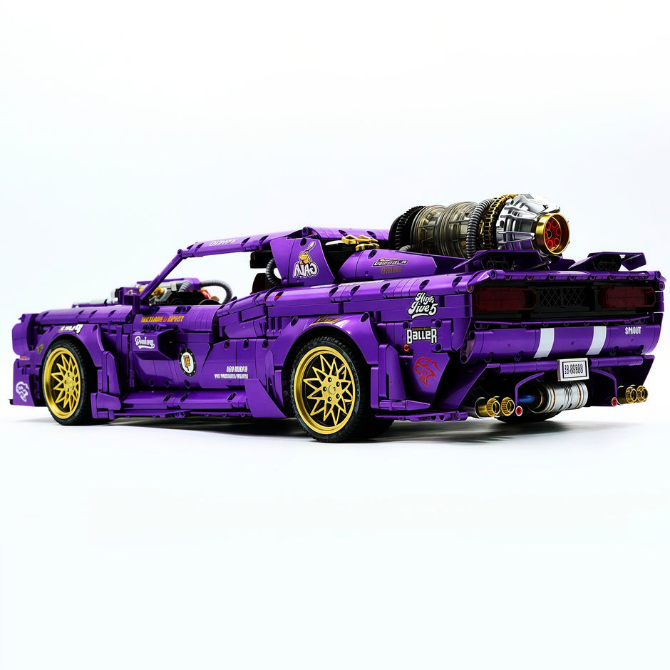 GULY-10637 1:8 Sports Car Dodge Challenger Custom Purple Building Block Set 3751pcs Adult Collector Collectible Model Kit