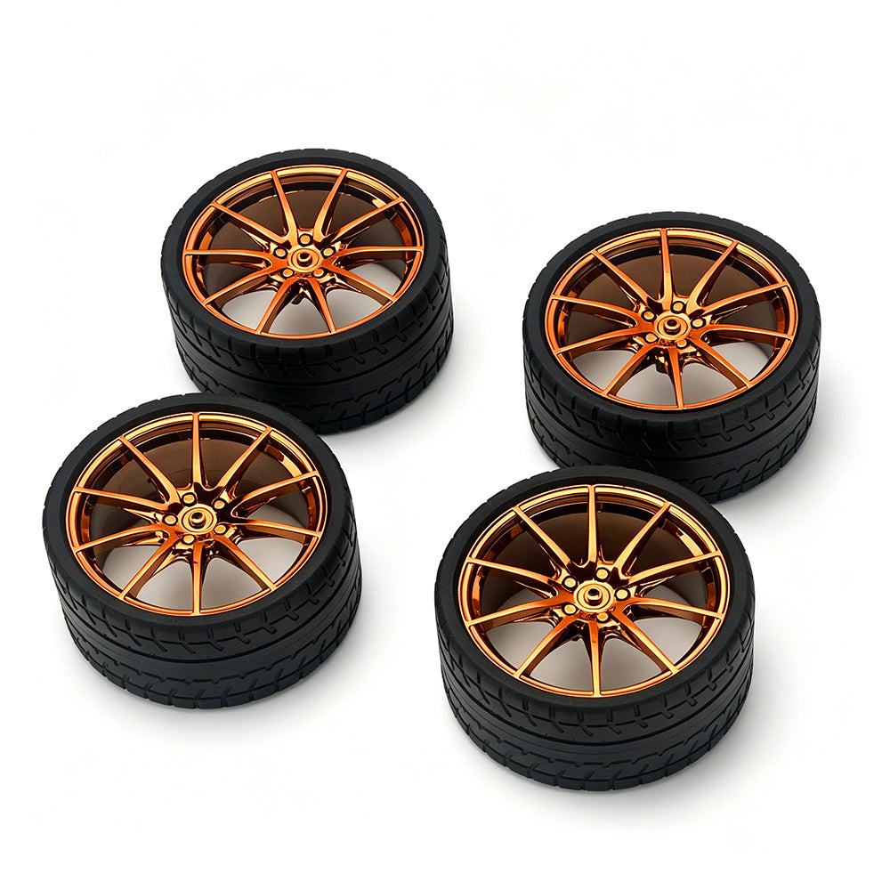 P1 1:8 Scale Building Block Wheel Rims, Size 7.5cm x 4cm, 7 Colors Available Gunmetal, Silver, Black, Red, Orange, Gold, Electroplated Gold, Compatible with Technic 42172 42143 42232 MOC Car Model, Building Brick Modification Upgrade Parts