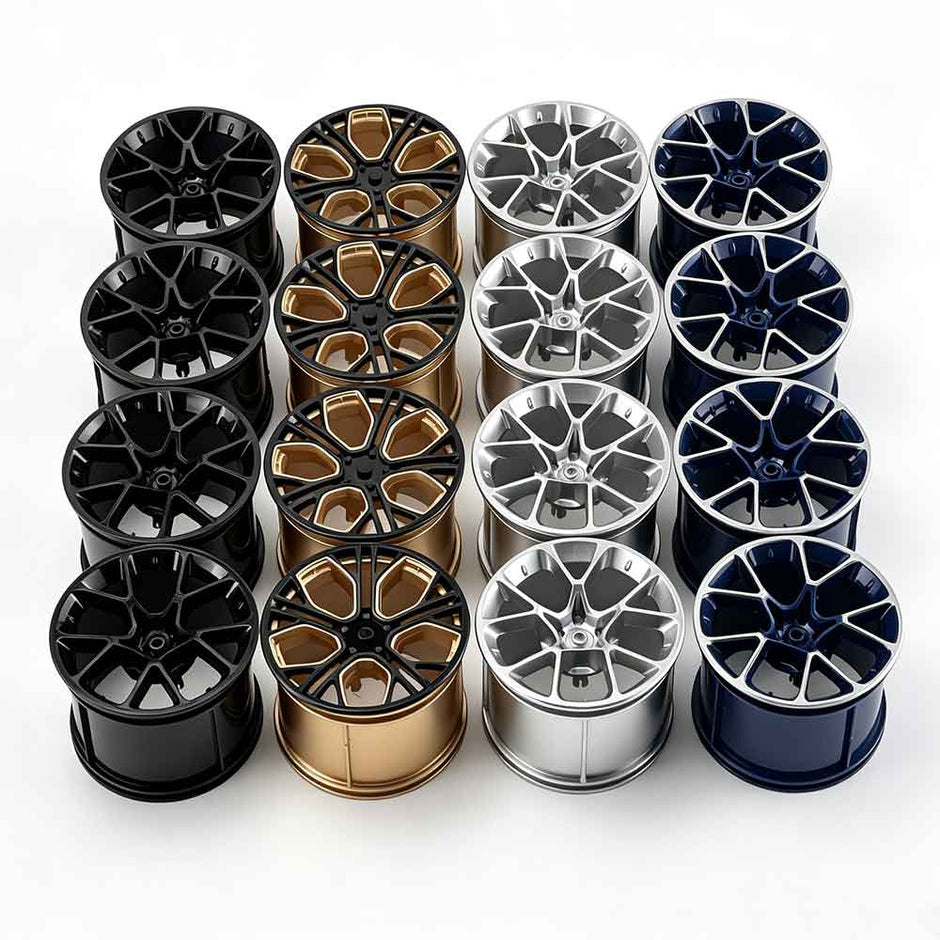 35187 1:8 Scale Building Block Wheel Rims, Size 6.5cm x 4.4cm, 4 Colors Available Black-Gold, Silver, Blue-White, Black, Compatible with Technic 42115 42083 MOC Car Model, Building Brick Modification Upgrade Parts