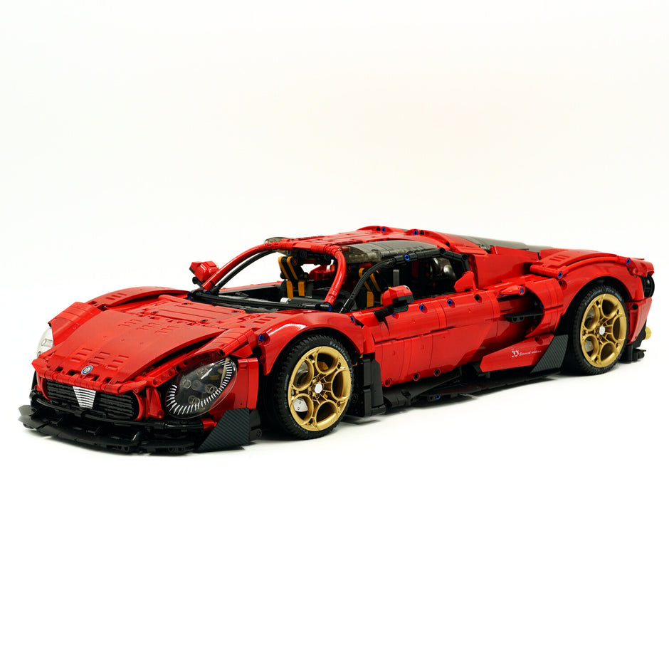 GULY-10621 1:8 Sports Car Alfa Romeo Chrome Version Custom Red Building Block Set 4208pcs Adult Collector Collectible Model Kit