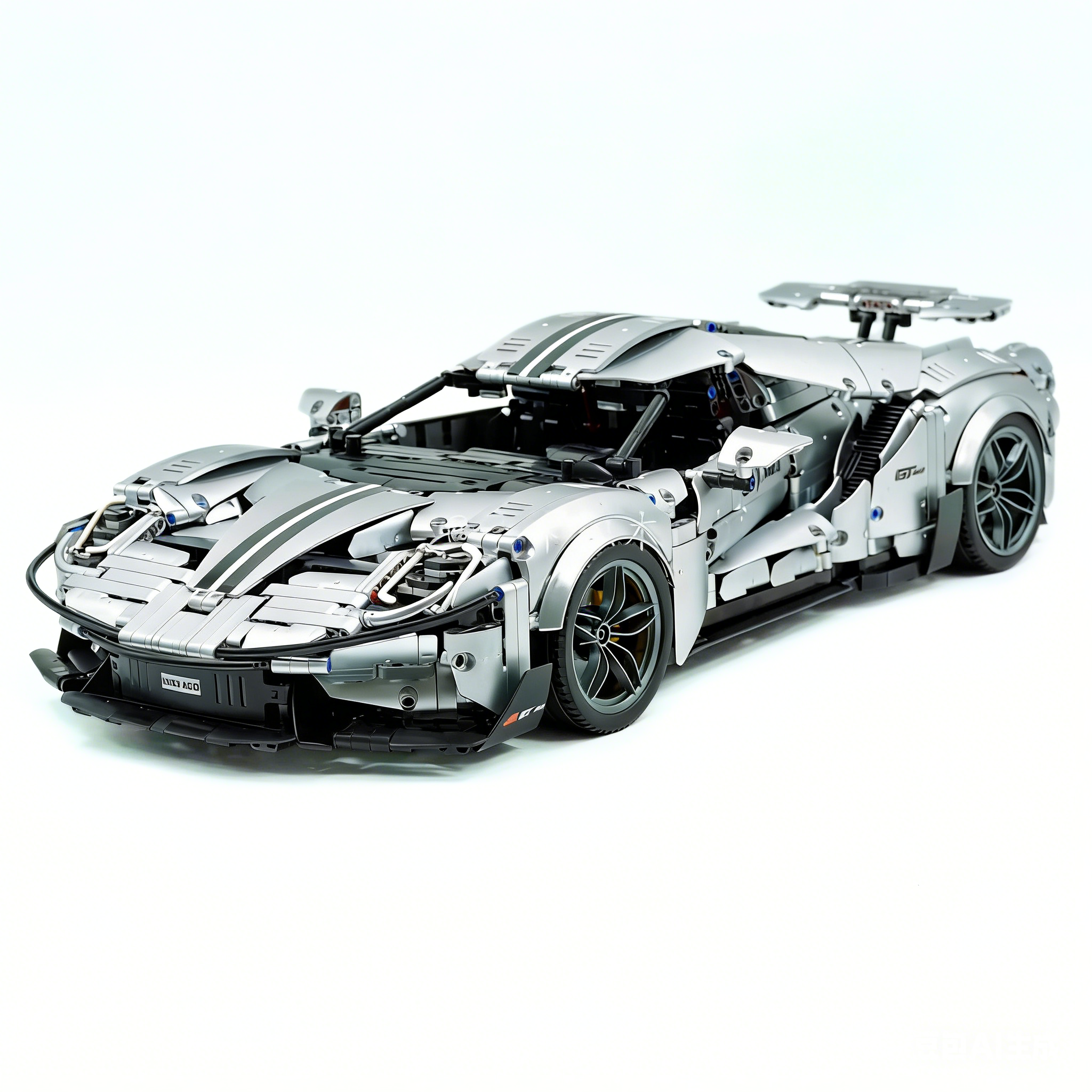 TGL-T5042 1:8 Sports Car Ford GT Custom Electroplated Silver Building Block Set 3056pcs Adult Collector Collectible Model Kit