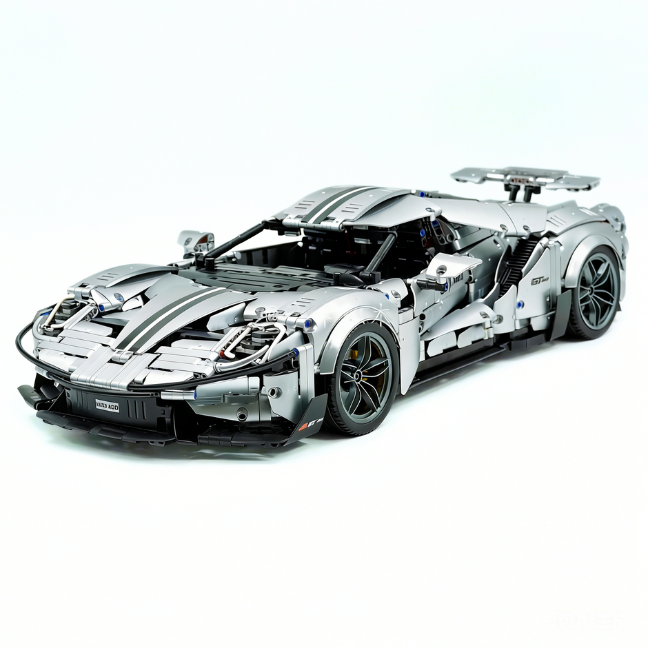 TGL-T5042 1:8 Sports Car Ford GT Custom Electroplated Silver Building Block Set 3056pcs Adult Collector Collectible Model Kit