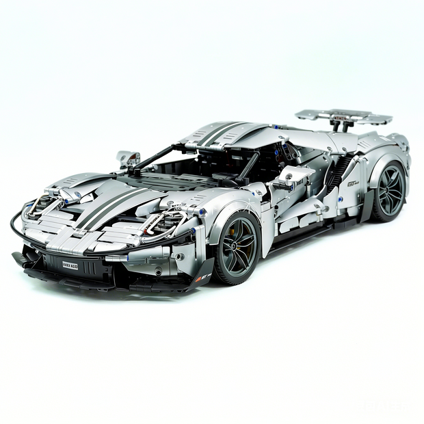 TGL-T5042 1:8 Sports Car Ford GT Custom Electroplated Silver Building Block Set 3056pcs Adult Collector Collectible Model Kit