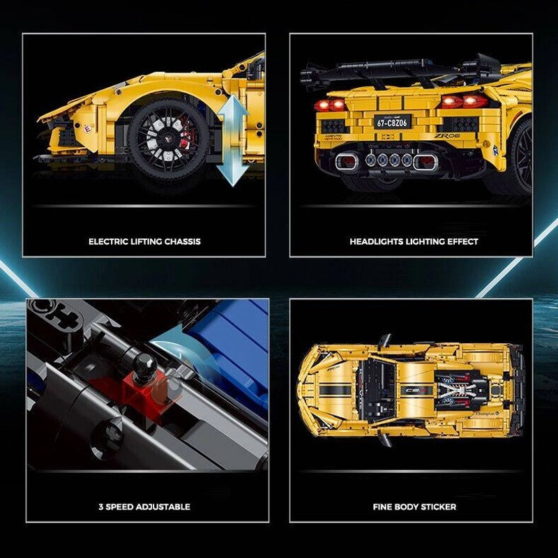 GULY-10622 1:8 Sports Car Corvette Supercar Building Block Set 3788pcs Adult Collector Collectible Model Kit
