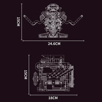 Motorised Hot Rod V8 Engine 664pcs