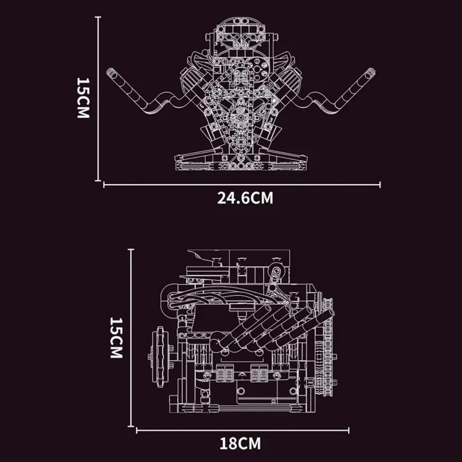 Motorised Hot Rod V8 Engine 664pcs
